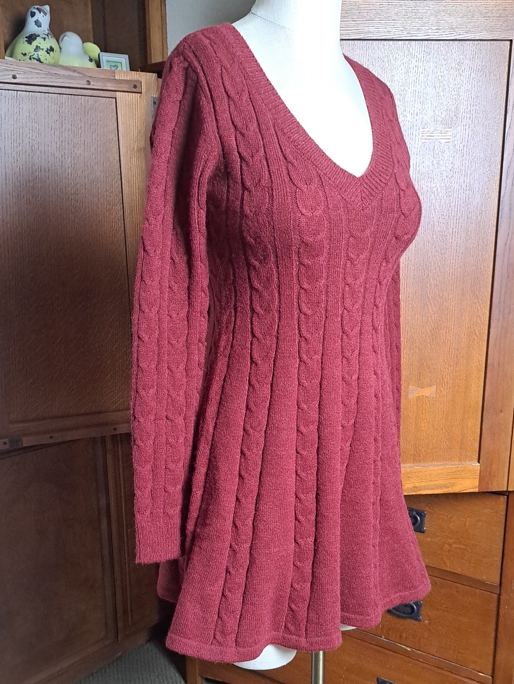 NWT Lulus Sweetly Seasonal Burgundy Cable Knit Sweater Mini Dress XS - Picture 2 of 9